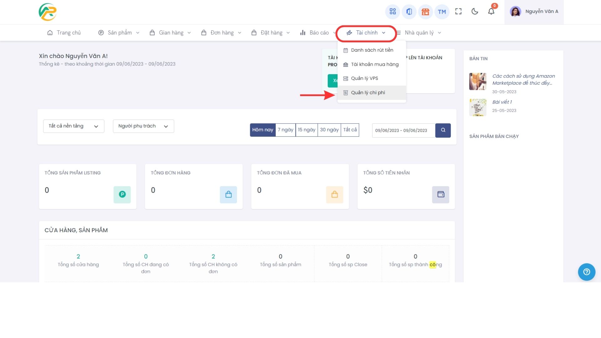 Hướng dẫn thêm chi phí vào danh mục quản lý chi phí trong APG Seller
