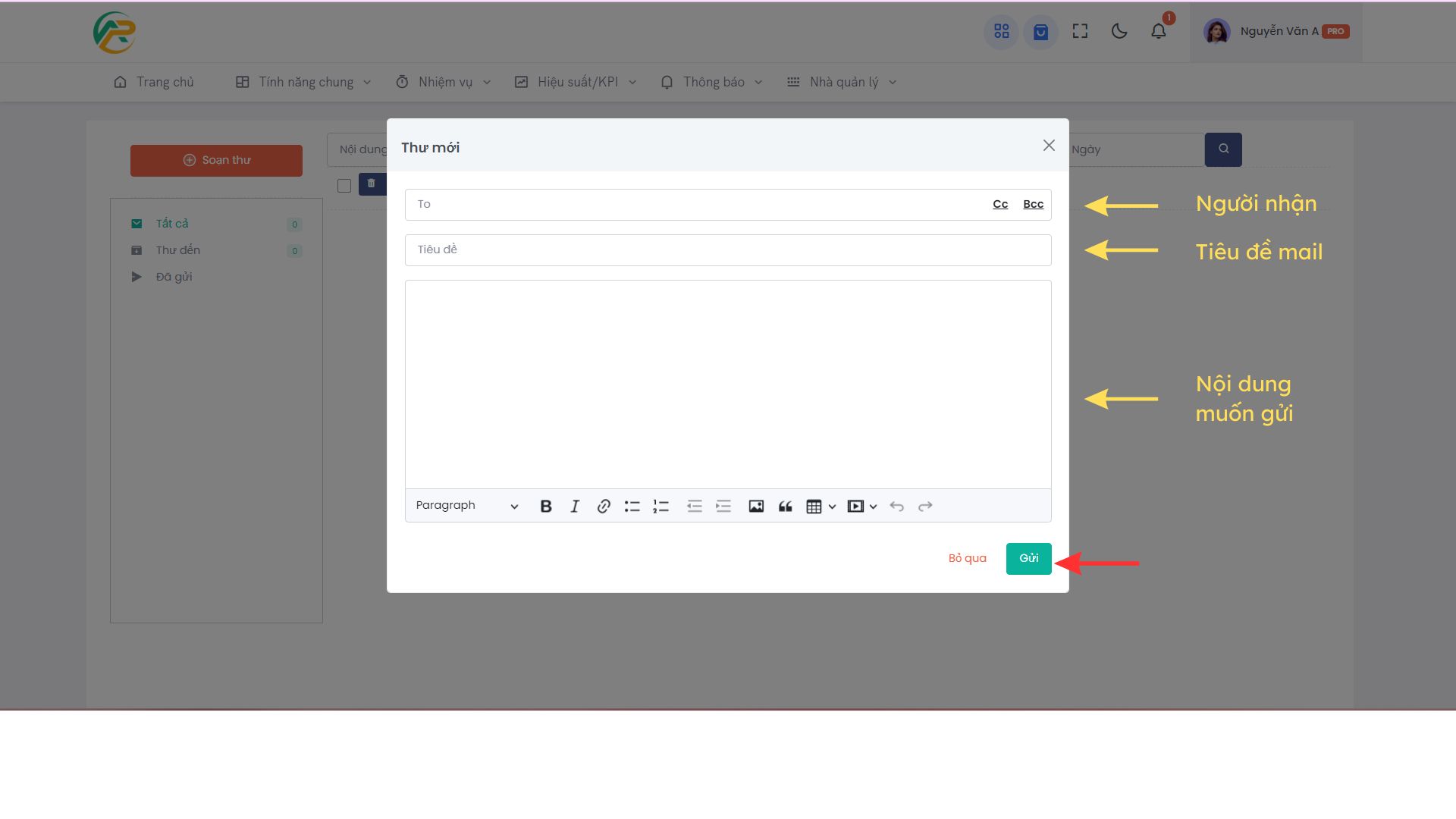 Hướng dẫn Inbox mail trong APG Base